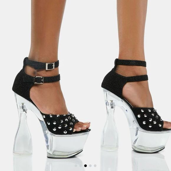 NEW Golden Bulls DETUX-02 studded clear heel‎ Platform heels Size 6 black - Picture 1 of 15